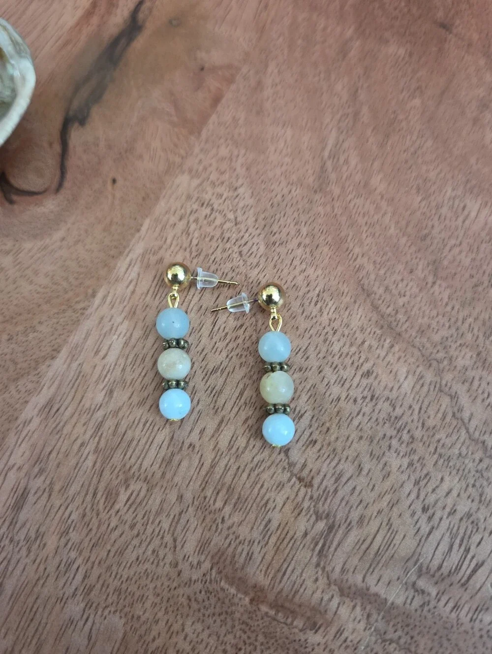 Gold-Accent Blue Beaded Gemstone Drop Earrings Bohemian Fairy Whimsical Handmade